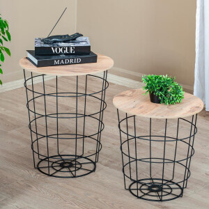 2 Li Yuvarlak Sepet Sehpa - Mdf - 3