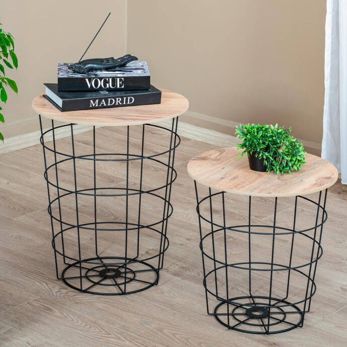 2 Li Yuvarlak Sepet Sehpa - Mdf - 3