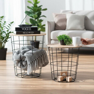 2 Li Yuvarlak Sepet Sehpa - Mdf - TepeHome (1)