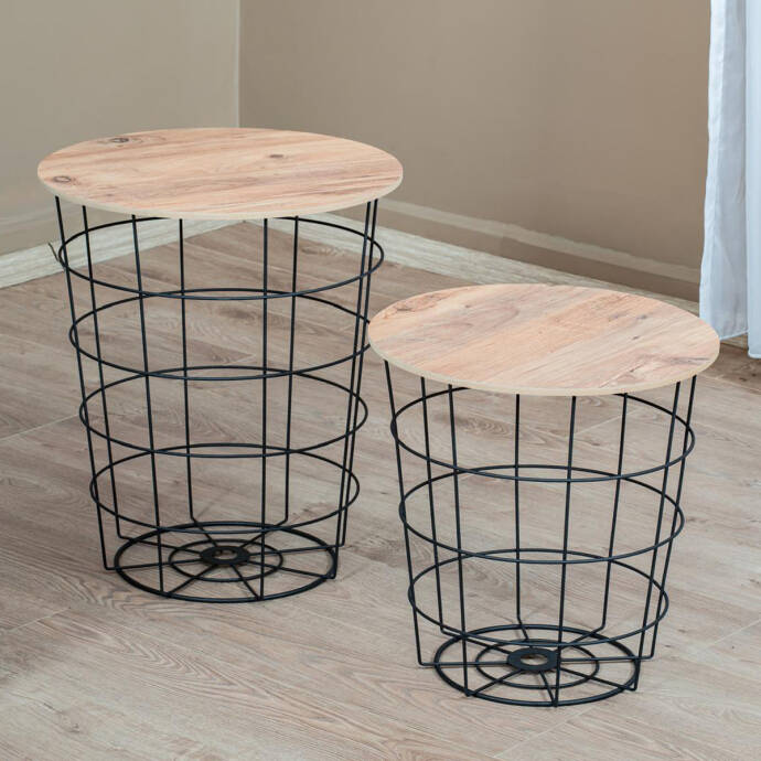 2 Li Yuvarlak Sepet Sehpa - Mdf - 5