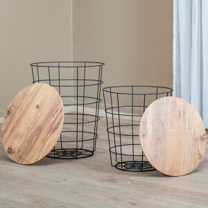 2 Li Yuvarlak Sepet Sehpa - Mdf - 6