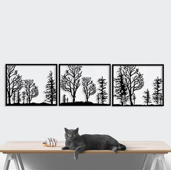 3 Lü Ağaç Metal Duvar Dekoru - 1