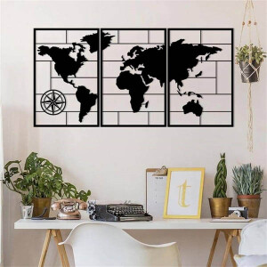 3 Lü Dünya Haritası Metal Duvar Dekoru 7 - 4