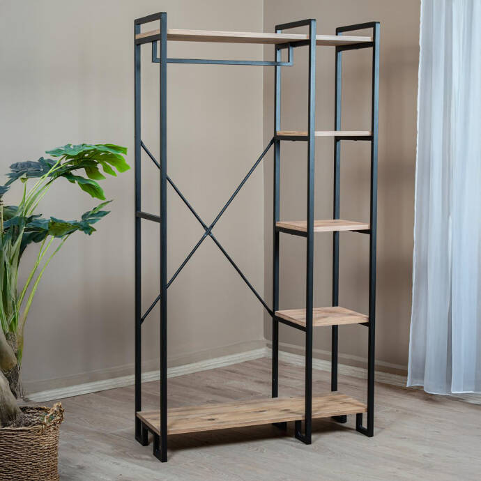 Ahşap Raflı Metal Askılık - 3