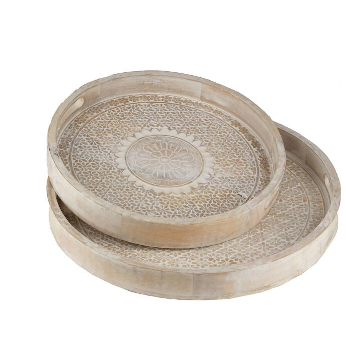 Baskılı Natural Yuvarlak Tepsi Büyük - 3