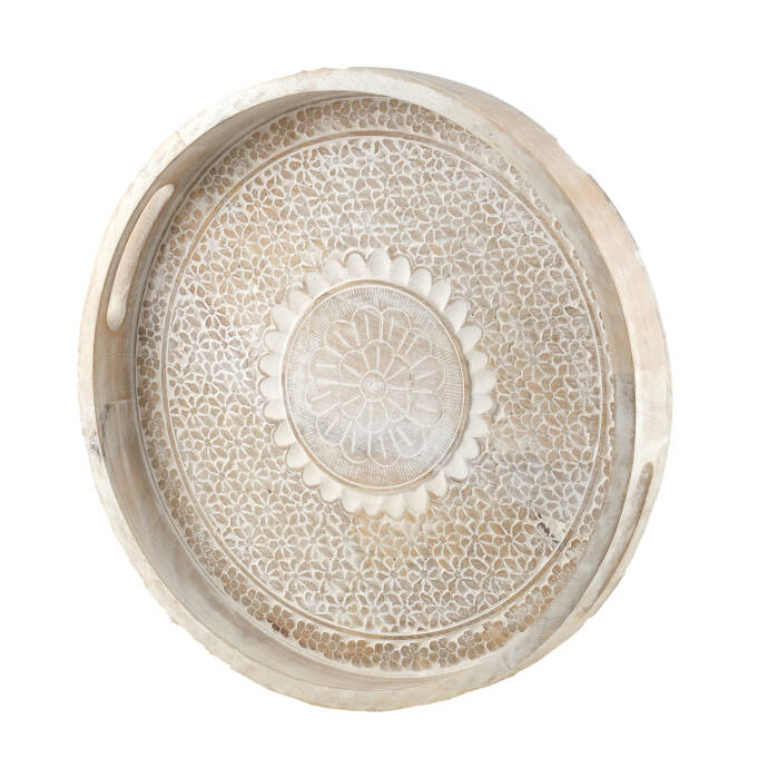 Baskılı Natural Yuvarlak Tepsi Küçük - 1