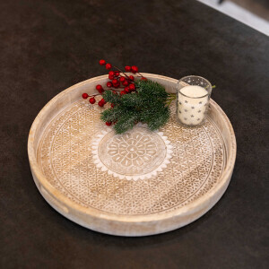 Baskılı Natural Yuvarlak Tepsi Küçük - TepeHome (1)