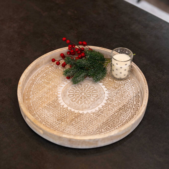 Baskılı Natural Yuvarlak Tepsi Küçük - 2