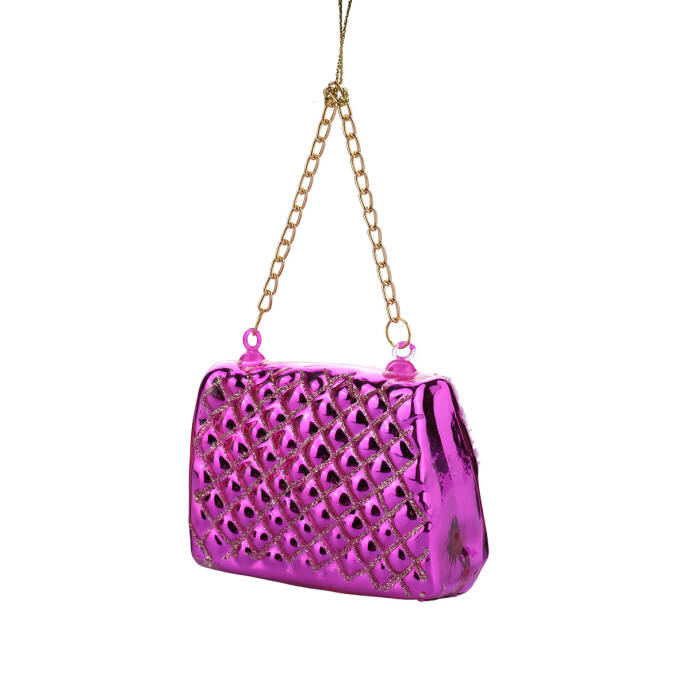 Beyaz Tokalı Fuşya Çanta Cam Ağaç Süsü - 3