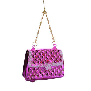 Beyaz Tokalı Fuşya Çanta Cam Ağaç Süsü - TepeHome