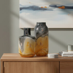 Cam Vazo Desenli Açık Bej 16X16X28 Cm - TepeHome (1)