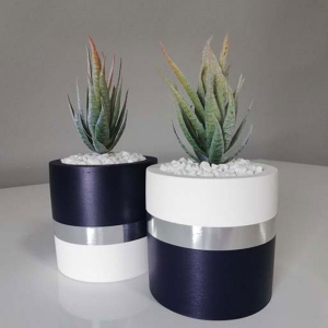 Classic İkili Çiçekli Beton Saksı Seti - TepeHome (1)