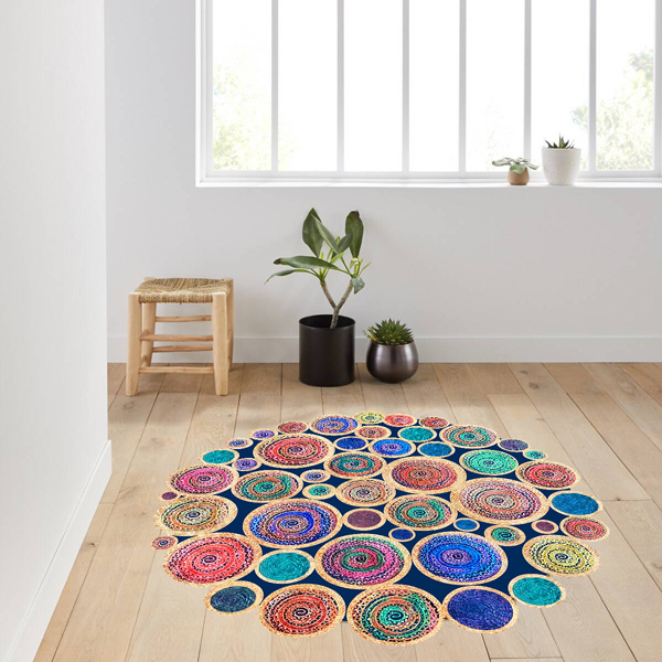 Dij. Baskı Deri Yuvarlak Halı - 1