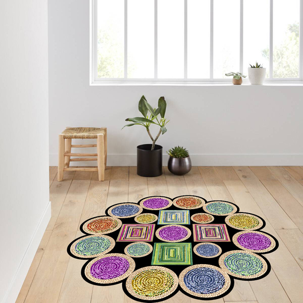 Dij. Baskı Deri Yuvarlak Halı - 1