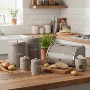 Galvaniz Metal Gri Tea Saklama Kutusu - TepeHome (1)