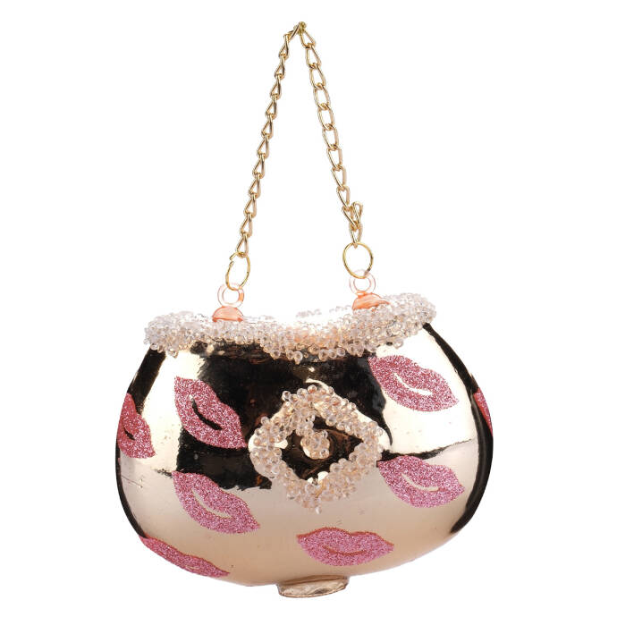 Gold Pembe Öpücüklü Cam Ağaç Süsü - 1