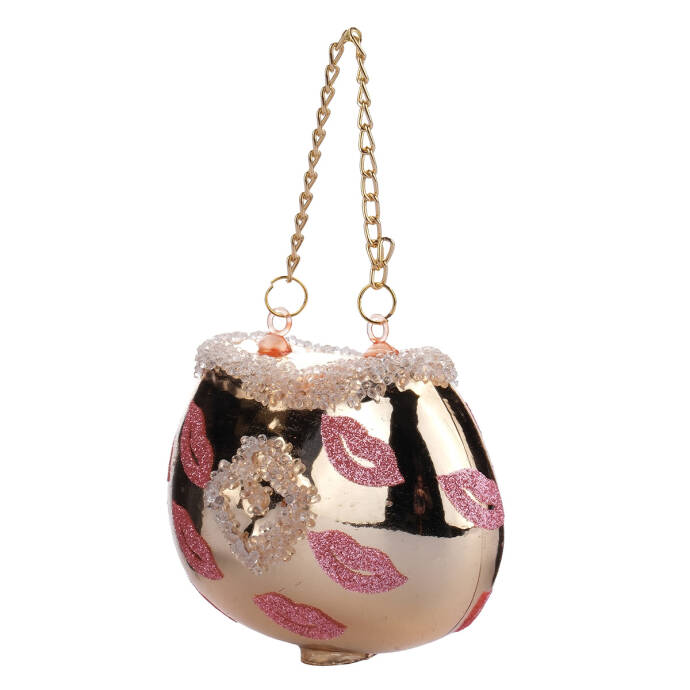 Gold Pembe Öpücüklü Cam Ağaç Süsü - 3