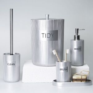 Grooved Banyo Seti Gümüş - TepeHome