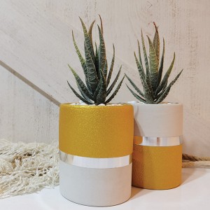 İkili Yapay Çiçek Dekoratif Beton Saksı - 3