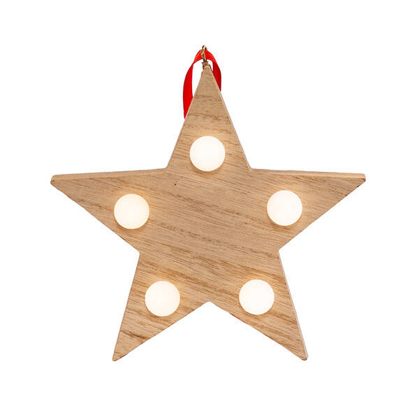 Işıklı Ahşap Yıldız Yılbaşı Ağac Süsü - 2