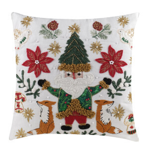 İşlemeli Noel Baba Figürü Kırlent 18X18 - TepeHome