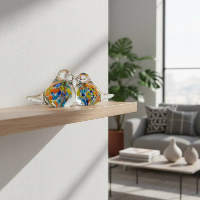 Kuş Figürlü Renkli Cam Dekoratif Obje - 2