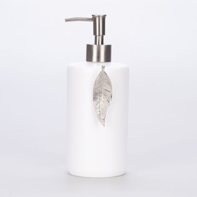 Leaf Sıvı Sabunluk Beyaz Gümüş