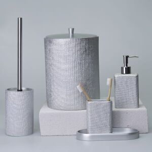 Linen Banyo Seti Gümüş - TepeHome