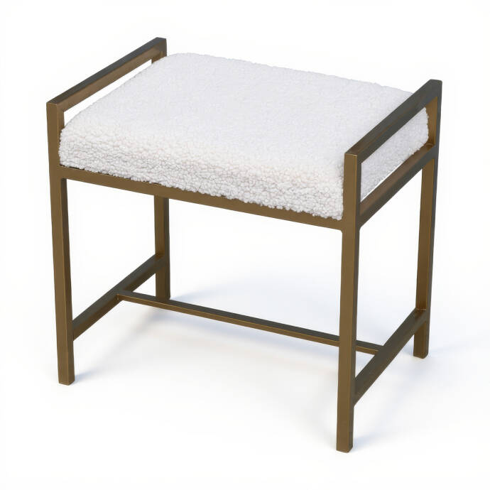 Metal Ayaklı Beyaz Teddy Puf - 5