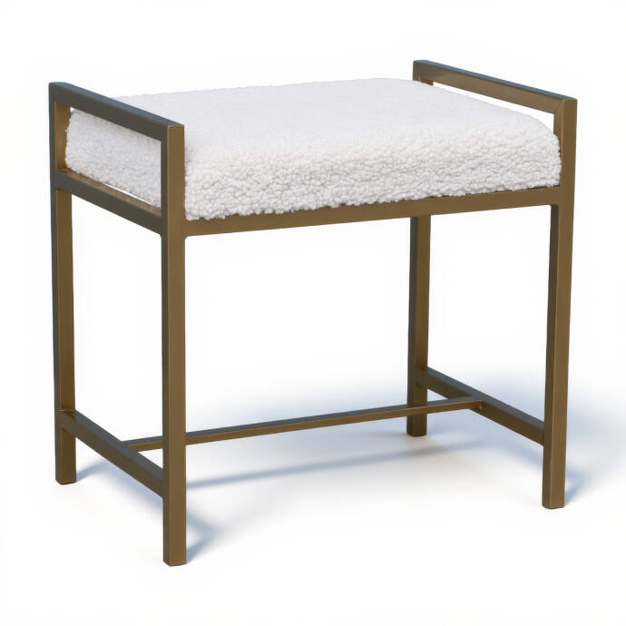 Metal Ayaklı Beyaz Teddy Puf - 1