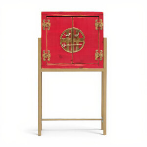 Metal Ayaklı Mini Kırmızı Eskitme Dresu - TepeHome