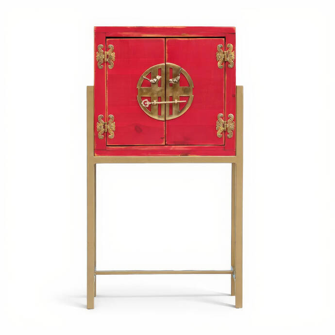 Metal Ayaklı Mini Kırmızı Eskitme Dresu - 1