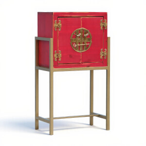 Metal Ayaklı Mini Kırmızı Eskitme Dresu - TepeHome (1)