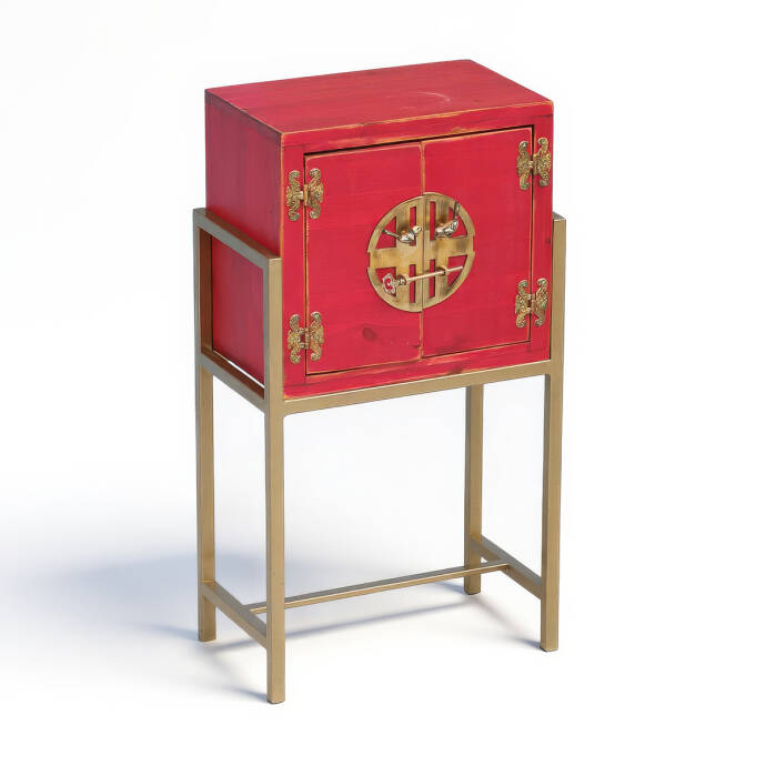 Metal Ayaklı Mini Kırmızı Eskitme Dresu - 4