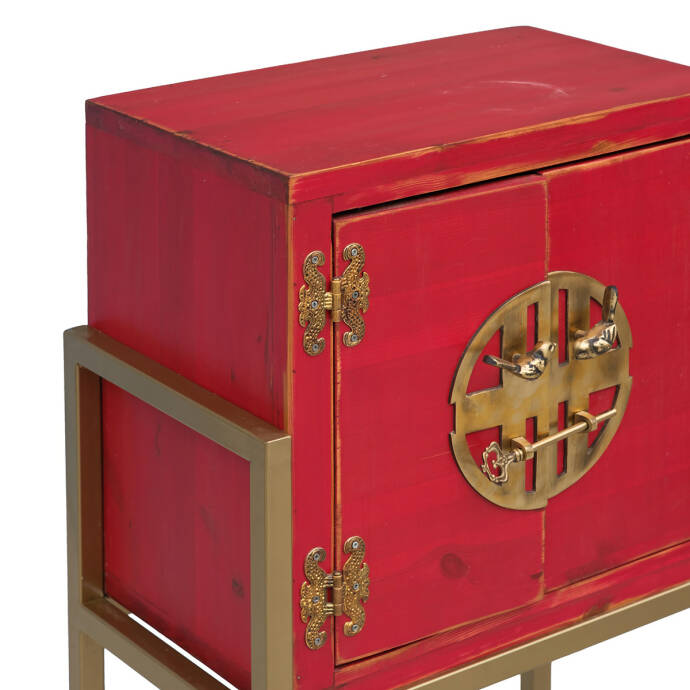 Metal Ayaklı Mini Kırmızı Eskitme Dresu - 9