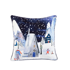 Mutlu Aile Kış Sahnesi Yastık 45x45 - TepeHome