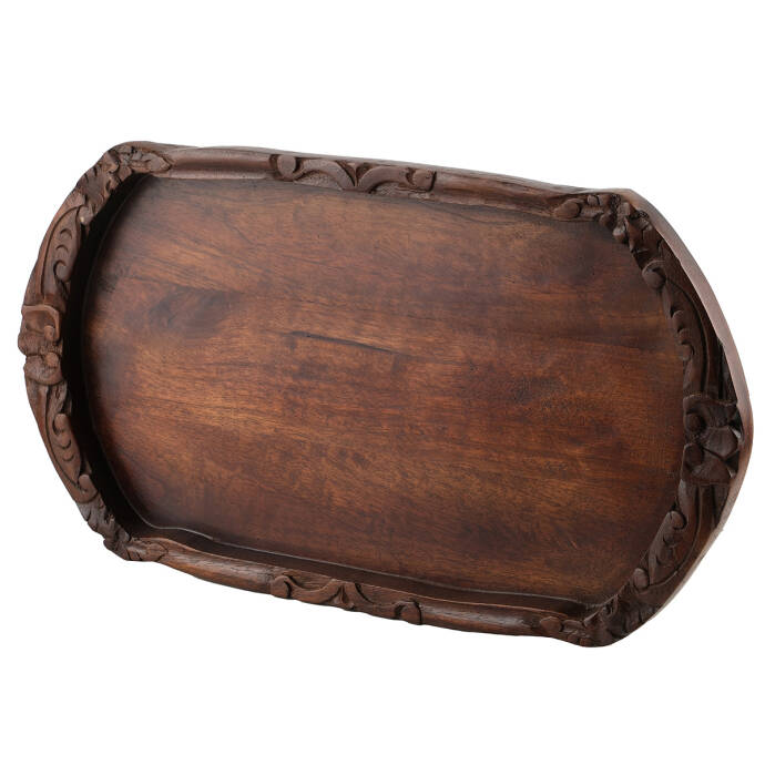 Natural Koyu Ceviz Oymalı Tepsi Küçük - 1