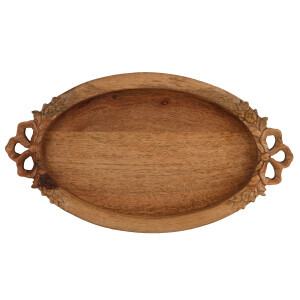 Natural Oval Oymalı Tepsi Büyük - TepeHome