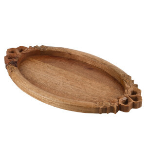 Natural Oval Oymalı Tepsi Küçük - TepeHome