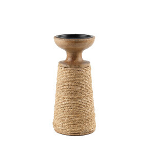Natural Rattan Detaylı Küçük Şamdan - TepeHome