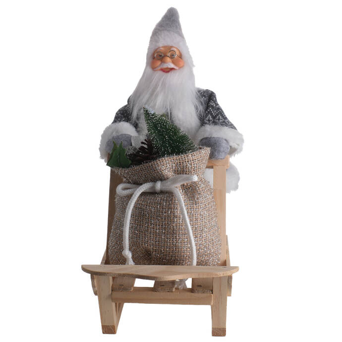 Noel Baba İtme Kızağı Çantalı Gri 32Cm - 4