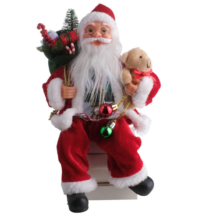 Noel Baba Oturan Hediye Çantalı 30Cm - 3