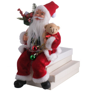Noel Baba Oturan Hediye Çantalı 30Cm - TepeHome