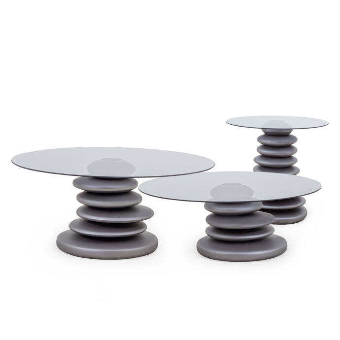 Pebble Orta Sehpa Metalik Gri-Füme Cam B - 3