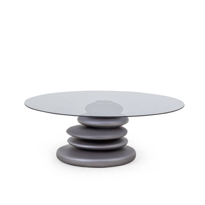 Pebble Orta Sehpa Metalık Gri-Füme Cam-K - 1