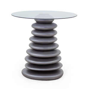 Pebble Yan Sehpa Metalik Gri-Füme Cam - TepeHome