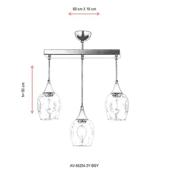 Av-65234-3Y-Bsy Siyah Modern Avize 60X10 - 2