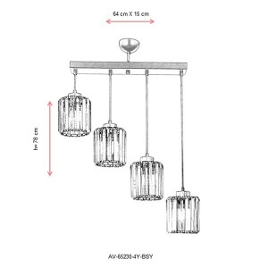 Av-65230-4Y-Bsy Siyah Modern Avize 64X15 - 2