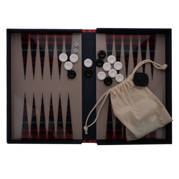 Tavla Takımı Kırmızı Lacivert Kareli - 1