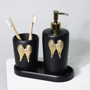 Wings Banyo Seti Siyah Altın - TepeHome (1)